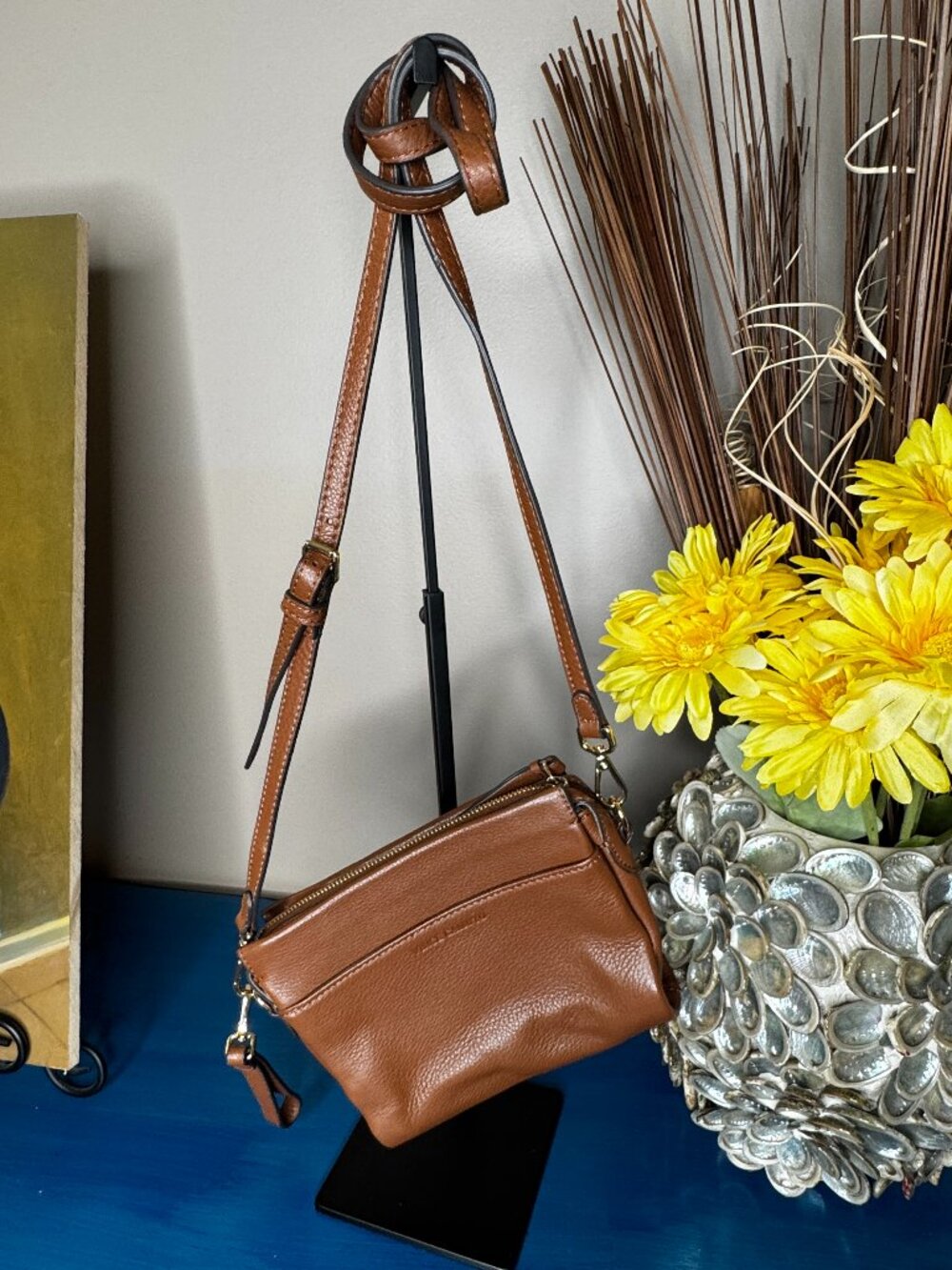Vince Camuto Gally Pebbled Leather Crossbody Bag - Dark Rum Brown, Like New